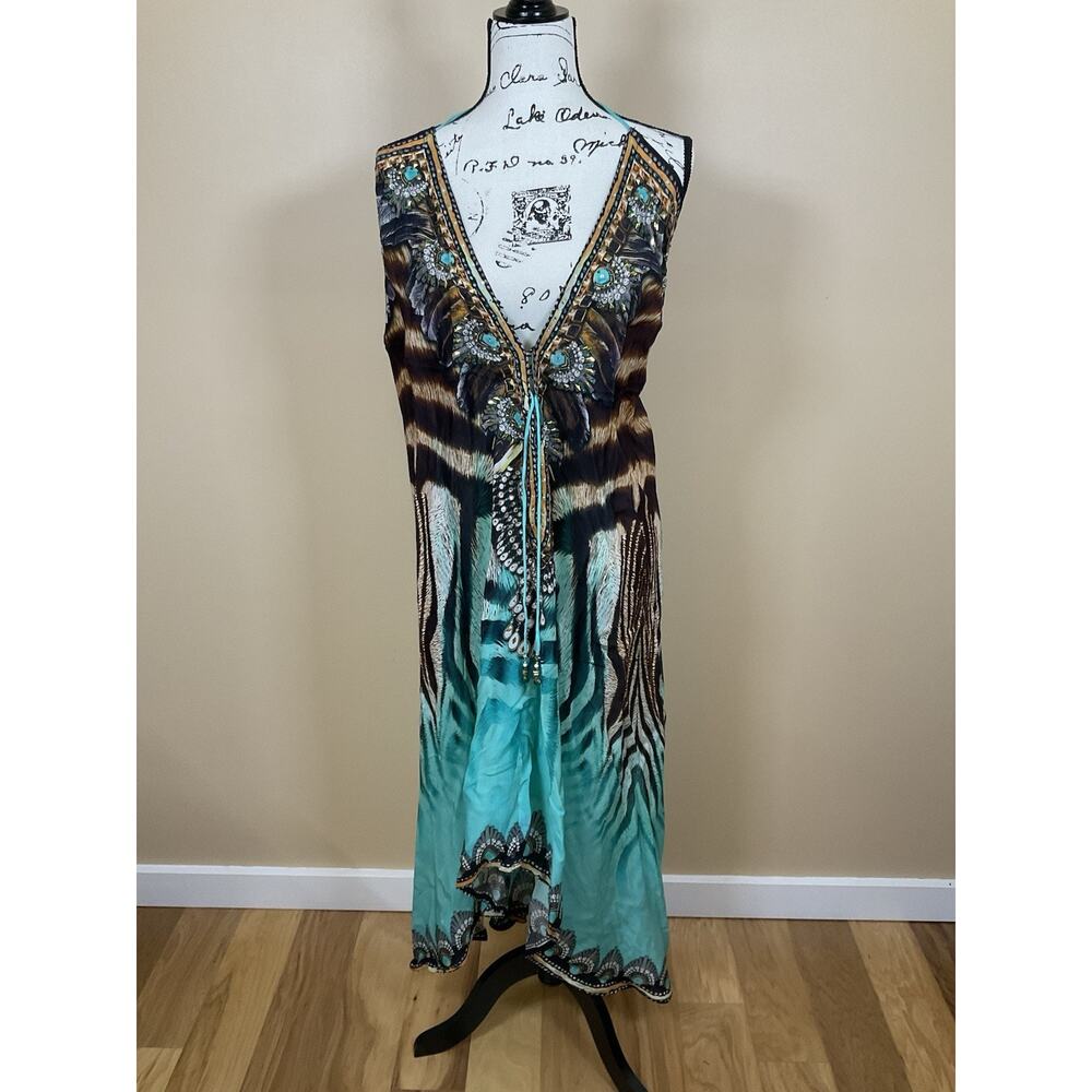 Woodford & Reay High-Low Kaftan Animal Print Embellished Lightweight Resortwear